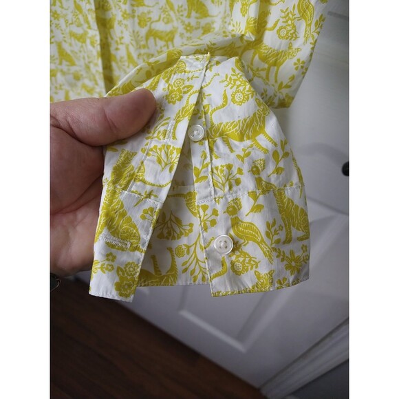 Boden Woman 10 LS Yellow White Cat Bird Floral Collared Button Classic Shirt - Picture 5 of 8